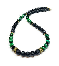 Load image into Gallery viewer, Handmade Green Tiger Eye and Lava Rock Beaded Necklace For Men_Green (24, Boho)
