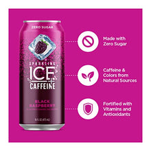 Load image into Gallery viewer, Sparkling Ice +Caffeine Black Raspberry Sparkling Water, with Antioxidants and Vitamins, Zero Sugar, 16 fl oz Cans (Pack of 12)
