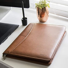 Load image into Gallery viewer, COSSINI Premium Business Portfolio with Zipper – Padfolio - Superior Business Impressions Begin with PU Vegan Leather, 10.1 Inch Tablet Sleeve, Smart Storage, Solar Calculator, Writing Pad - Tan
