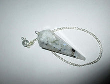 Load image into Gallery viewer, Rainbow Moonstone Cone Shaped Pendulum Faceted Top Quality Healing Spiritual Answers Perfect Energized
