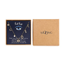 Load image into Gallery viewer, SLOONG Evil Eye Necklace Hamsa Hand Necklace 14K Gold Plated Dainty Necklace White Blue Cz Pendant Necklace for Women Girls
