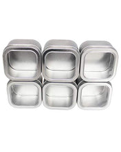 Load image into Gallery viewer, Empty 8-Ounce Capacity Square Silver Metal Tins with Clear Window for Candle Making, Candies, Gifts &amp; Treasures (6 Pack)
