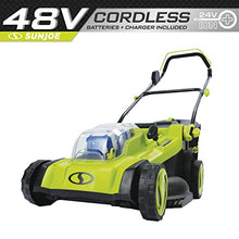 Load image into Gallery viewer, Sun Joe 24V-X2-17LM 48-Volt 17-Inch Mulching Walk-Behind Lawn Mower w/11-Gallon Grass Catcher &amp; 6-Position Height Adjustment, Included, Cordless, Kit (w/ 2X 4.0-Ah Battery and Charger)

