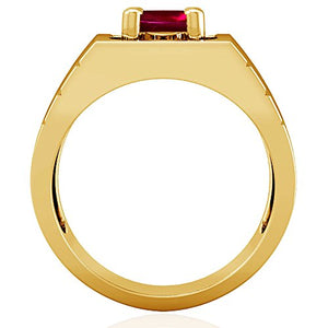18K Yellow Gold Cushion Cut Ruby Mens Ring