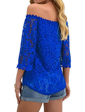 Load image into Gallery viewer, Off The Shoulder Tops for Women Sexy Casual Flare Sleeve Loose Blouse Shirts Royal Blue S

