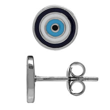 Load image into Gallery viewer, Silvershake Petite Blue and White Enamel White Gold Plated 925 Sterling Silver Evil Eye Stud Earrings
