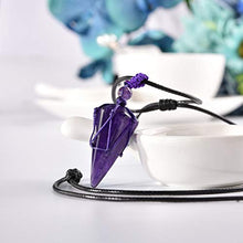 Load image into Gallery viewer, PESOENTH Amethyst Necklace Purple Quartz Crystal Dowsing Pendulum Divination Healing Necklace Cord Adjustable,Natural Gemstone Hexagonal Pointed Cone Reiki Chakra Pendant
