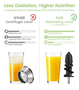 Juicer Machines, ORFELD Cold Press Juicer with 92% Juice Yield & Purest Juice, Easy Cleaning & Quiet Motor Juice Extractor for Vegetables and Fruits (Green)