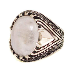 Falcon Jewelry 925 Sterling Silver Mens Ring, Natural Moonstone, Blood Stone, Emerald, Amethyst, Pearl Stone, Free Express Shipping