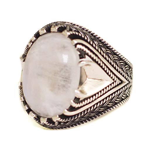 Falcon Jewelry 925 Sterling Silver Mens Ring, Natural Moonstone, Blood Stone, Emerald, Amethyst, Pearl Stone, Free Express Shipping