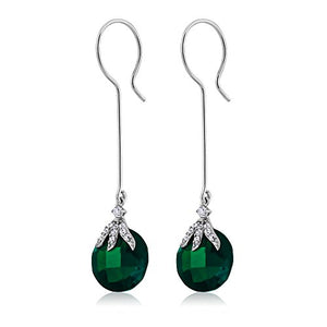 Gem Stone King 925 Sterling Silver Long Dangle Drop Earrings For Women (Round Checkerboard 12MM)