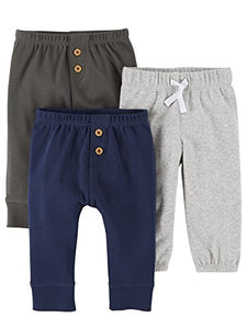 Carter's Baby Boys' 3-Pack Pants, Grey/Navy, 18M