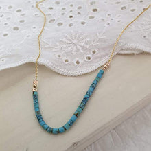 Load image into Gallery viewer, Handmade Gold Bar Necklace With Turquoise Beads
