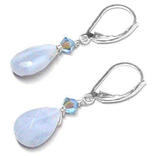 Load image into Gallery viewer, Blue Lace Agate Briolette Lever Back Earrings Swarovski Crystal Sterling Silver
