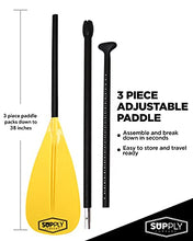 Load image into Gallery viewer, SUP Paddle - 3 Piece Adjustable Stand Up Paddle Board Paddles - Lightweight &amp; Floating Paddleboard Oar - Durable &amp; Packable for Travel - High-Grade Aluminum Shaft &amp; Nylon Blade for Efficient Strokes
