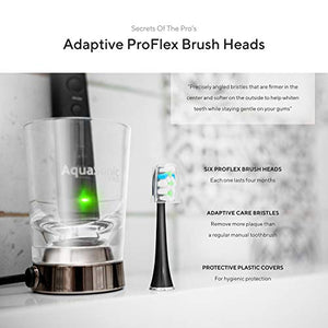 AquaSonic Black Series PRO Ultra Whitening 40,000 VPM Rechargeable Electric Toothbrush w/Revolutionary Wireless Charging Glass, 6 Adaptive Proflex Brush Heads & Travel Case - 4 Modes w Smart Timer