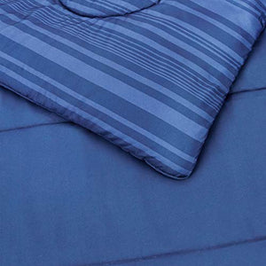 AmazonBasics 5-Piece Light-Weight Microfiber Bed-In-A-Bag Comforter Bedding Set - Twin or Twin XL, Blue Calvin Stripe