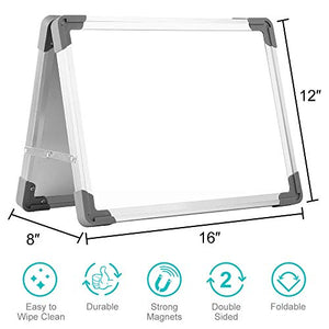 Small Dry Erase White Board – Mini Magnetic Desktop Foldable Whiteboard Easel for Kids Education with Three Pens, Two Magnets – TSJ OFFICE