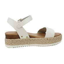 Load image into Gallery viewer, Womens Casual Espadrilles Sandal Trim Rubber Sole Flatform Studded Wedge Buckle Open Toe Ankle Strap Sandals White
