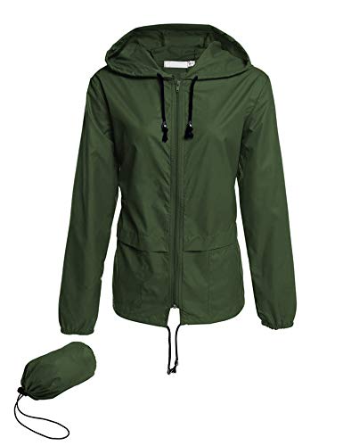 Avoogue Lightweight Raincoat Women's Waterproof Windbreaker Packable Outdoor Hooded Rain Jacket Dark Green XXL