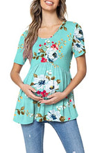 Load image into Gallery viewer, levaca Womens Summer Floral Short Sleeve Pregnancy Maternity Tops Shirts Mint L
