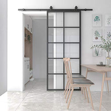 Load image into Gallery viewer, JUBEST Double Barn Door 72 x 84 in with 13FT Hardware Kit, 2 Sets of 36x84 in Clear Tempered Glass Aluminum Frame Barn Door,Pocket Interior Door, Easy Assembly，Black Top-Mounted Hardware
