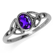 Load image into Gallery viewer, Silvershake Natural African Amethyst White Gold Plated 925 Sterling Silver Triquetra Celtic Knot Ring Size 8.5
