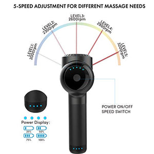 Massage Gun, Bob and Brad Deep Tissue Percussion Massager Gun, Muscle Massager with 5 Speeds and 5 Heads, Handheld Massager for Home Gym Office Workout Recovery Pain Soreness Relief