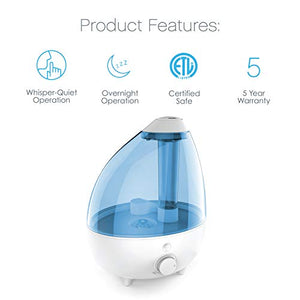 Pure Enrichment MistAire XL Ultrasonic Cool Mist Humidifier for Large Rooms - 1 Gallon Water Tank with Variable Mist Control, Automatic Shut-Off and Optional Night Light - Lasts Up to 24 Hours