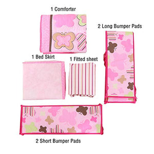 Wowelife Baby Pink Butterfly 7 Piece Baby Girl Bedding Crib Sets with Bumpers(Pink Butterfly)