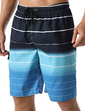 Load image into Gallery viewer, Nonwe Men's Beachwear Quick Dry Holiday Drawstring Striped Board Shorts Light Blue 34
