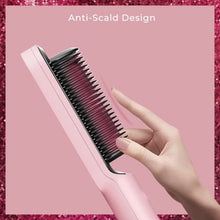 Load image into Gallery viewer, TYMO Ring Pink Hair Straightener Brush – Hair Straightening Iron with Built-in Comb, 20s Fast Heating &amp; 5 Temp Settings &amp; Anti-Scald, Perfect for Professional Salon at Home
