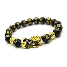 Load image into Gallery viewer, Feng Shui 10mm Hand Carved Mantra Bead Bracelet with Golden Coins Bead and Color Changed Pi Xiu/Pi Yao Attract Wealth and Good Luck
