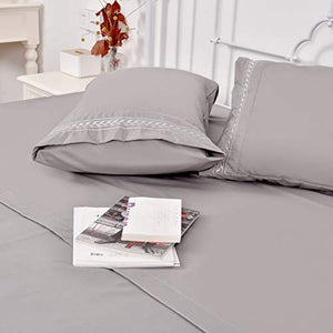 Chtoocy Luxurious Embroideried King Bed Sheet Set, 16" Extra Deep Pocket Fitted Sheet King Size , Super Soft 1800 King Bed Sheet Wrinkle Free Cooling Hypoallergenic 4PC King Sheets Set(Gray)