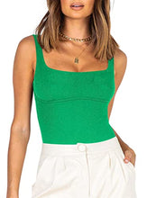 Load image into Gallery viewer, Women’s Sexy Fashion Square Neck Sleeveless Underbust Detailing Ribbed Knit One Piece Slimming Tank Thong Bodysuits Tops Leotards for Going Out Green Small
