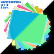 Load image into Gallery viewer, KISSWILL Heat Transfer Vinyl Glow in The Dark Iron on Vinyl - 8 Pack 12" X 10" Luminous HTV Vinyl Bundle Sheet for T-Shirts
