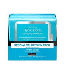 Load image into Gallery viewer, Neutrogena HydroBoost Facial Cleansing &amp; Makeup Remover Wipes with Hyaluronic Acid, Hydrating Pre-Moistened Face Towelettes to Cleanse &amp; Remove Dirt, Makeup &amp; Impurities, Twin Pack, 25 ct
