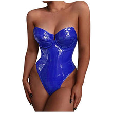 Load image into Gallery viewer, WoCoo Sexy Faux Leather Bodysuit Women Slim Fit Off Shoulder Overalls Ladies Backless Clubwear Performance Clothe
