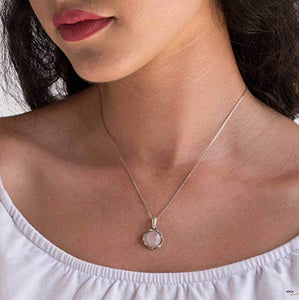 925 Sterling Silver Rose Quartz Necklace - Dainty 12mm Round Shiny Light Pink Rose Quartz, Real Natural Gemstone Pendant, Delicate Ornamented Handmade Vintage Statement Jewelry for Classy Women