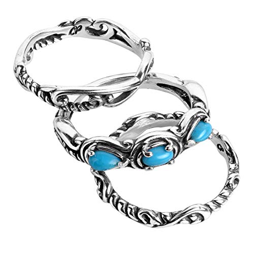 Carolyn Pollack Sterling Silver Blue Turquoise Gemstone Stackable Set of 3 Rings Size 10