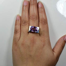 Load image into Gallery viewer, 55Carat Natural Men&#39;s Amethyst Rings Bold Band in Silver Oval Shape Feburary Birthstone Jewelry Size 4-13
