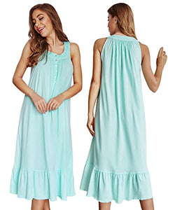 100% Cotton Nightgowns for Women Soft Ladies Gowns Sleepwear Long Sleeveless Nightgown Green L