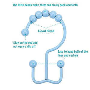Titanker Shower Curtain Hooks Rings, Durable Metal Double Glide Shower Hooks for Bathroom Shower Rods Curtains, Set of 12 Hooks - Blue