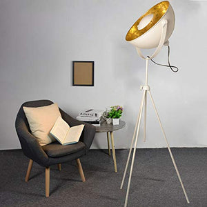Modern Vintage Industrial Tripod Stand LED Floor Table Lamp Satellite Light Shade Decoration Adjustable Reading Lamp Medieval Design Fixture Nautical Elegant Interior Lighting E26(White,Matte Gold)