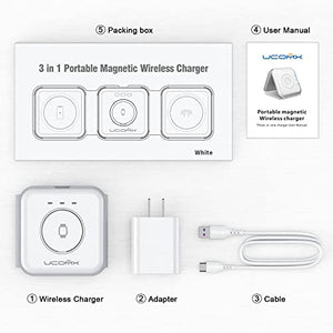 UCOMX Nano 3 in 1 Wireless Charger,Magnetic Foldable 3 in 1 Charging Station,Fast Wireless Charging Pad,Compatible with iPhone 14/Pro/Max/Plus/13/12 Series,AirPods 3/2/Pro,iWatch(Adapter Included)