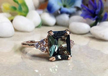 Load image into Gallery viewer, Green Tourmaline Ring - Statement Ring - Gold Ring - Engagement Ring - Rectangle Ring - Cocktail Ring - Gemstone Ring

