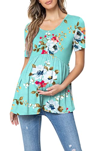 levaca Womens Summer Floral Short Sleeve Pregnancy Maternity Tops Shirts Mint L