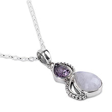 Load image into Gallery viewer, NOVICA Amethyst Rainbow Moonstone .925 Sterling Silver Pendant Necklace, 18&quot; &#39;Two Teardrops&#39;
