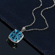 Load image into Gallery viewer, Gem Stone King 10K White Gold London Blue Topaz and White Created Sapphire Pendant Necklace For Women (8.54 Cttw Cushion Cut with 18 Inch Chain)
