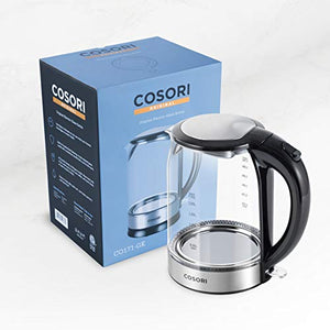 COSORI Glass Boiler Hot Water & Tea Heater with LED Indicator Light 100% Stainless Steel Inner Lid & Bottom, Auto Shut-Off & Boil-Dry Protection, 1.7L, Black